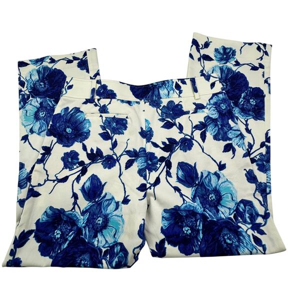 Tory Burch Kara Rosemont Blue Floral Cottage Garden Cropped Pants Women's Size 6 - Picture 6 of 9